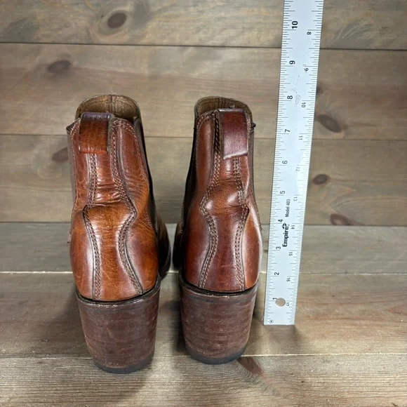 frye sabrina womens size 9 shoes brown leather slip on heel ankle chelsea boots - Picture 8 of 9